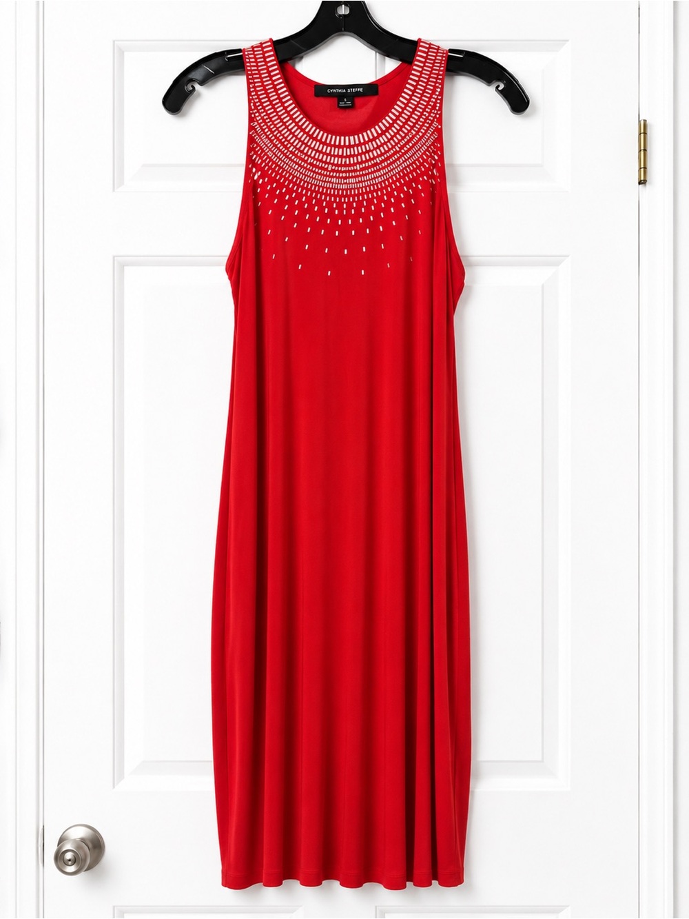 Cynthia Steffe Red Sleeveless Embellished Neckline Dress